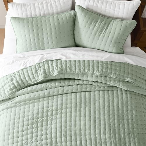 WDCOZY Sage Green California Oversized Cal King Size Quilt Bedding Sets with 2 Pillow Shams, Lightweight Soft Bedspread Coverlet Bed Cover for All Season, 3 Pieces, 116x106 inches - Image 3