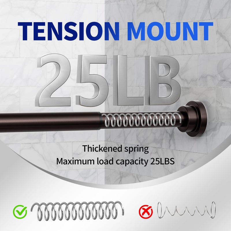 Mcrbeay Shower Curtain Rod, 1" Diameter Heavy Duty Tension Shower Rod, Non Slip Adjustable 28-102 inch No Drilling Shower Curtain Rods Spring Tension For Bathroom, Shower Stall, No Rust, Bronze - Image 3