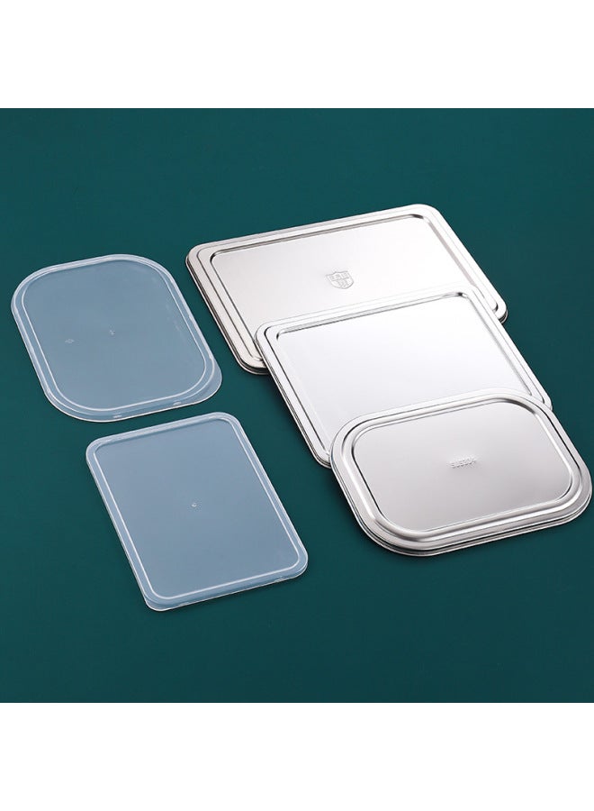 Thickened Stainless Steel Fast Food Plate Lid Large Small Size 304 Panels Rice Plate Steel Lid Plastic Lid Dinner Plate Special Lid-Specifications:28*22cm Square-Color:304 Stainless Steel Lid  - Image 1