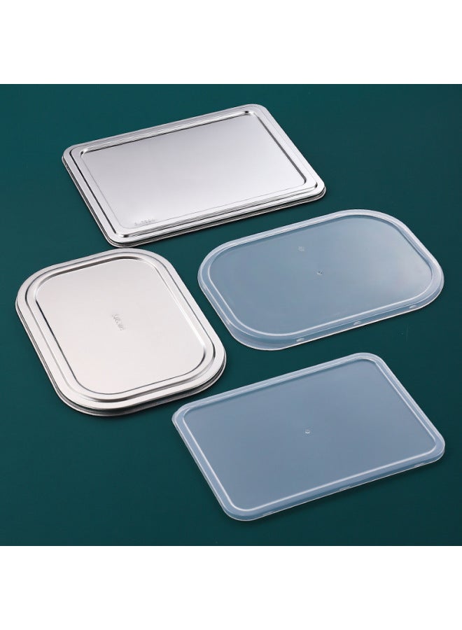 Thickened Stainless Steel Fast Food Plate Lid Large Small Size 304 Panels Rice Plate Steel Lid Plastic Lid Dinner Plate Special Lid-Specifications:28*22cm Square-Color:304 Stainless Steel Lid  - Image 4