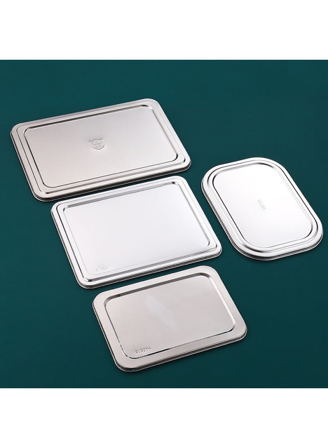 Thickened Stainless Steel Fast Food Plate Lid Large Small Size 304 Panels Rice Plate Steel Lid Plastic Lid Dinner Plate Special Lid-Specifications:28*22cm Square-Color:304 Stainless Steel Lid  - Image 3