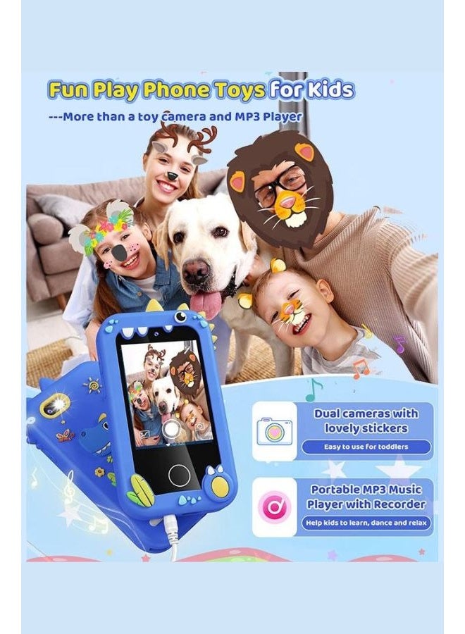 Accurate Kids Dinosaur Smart Phone Toy, Touchscreen HD Dual Camera Pretend Play Phone for Kids 3-10 Years, Blue, 8GB SD Card, 13 Pre-installed Games, Durable Silicone Case - Image 5