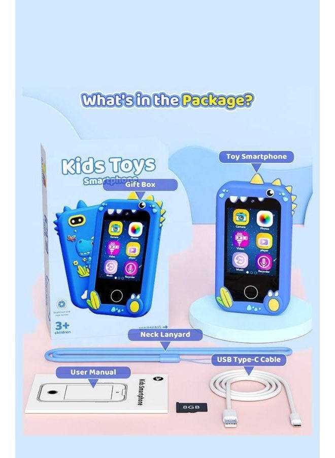 Accurate Kids Dinosaur Smart Phone Toy, Touchscreen HD Dual Camera Pretend Play Phone for Kids 3-10 Years, Blue, 8GB SD Card, 13 Pre-installed Games, Durable Silicone Case - Image 4