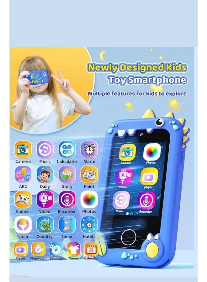 Accurate Kids Dinosaur Smart Phone Toy, Touchscreen HD Dual Camera Pretend Play Phone for Kids 3-10 Years, Blue, 8GB SD Card, 13 Pre-installed Games, Durable Silicone Case - Image 2