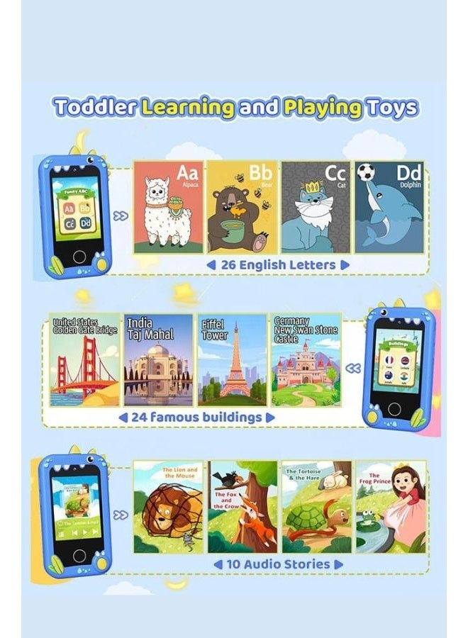 Accurate Kids Dinosaur Smart Phone Toy, Touchscreen HD Dual Camera Pretend Play Phone for Kids 3-10 Years, Blue, 8GB SD Card, 13 Pre-installed Games, Durable Silicone Case - Image 3