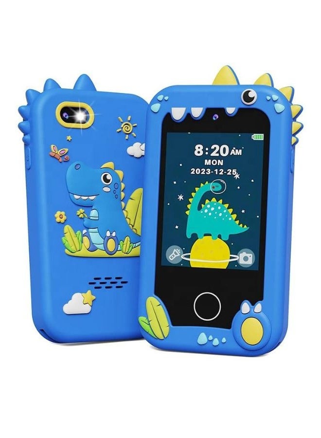 Accurate Kids Dinosaur Smart Phone Toy, Touchscreen HD Dual Camera Pretend Play Phone for Kids 3-10 Years, Blue, 8GB SD Card, 13 Pre-installed Games, Durable Silicone Case - Image 1