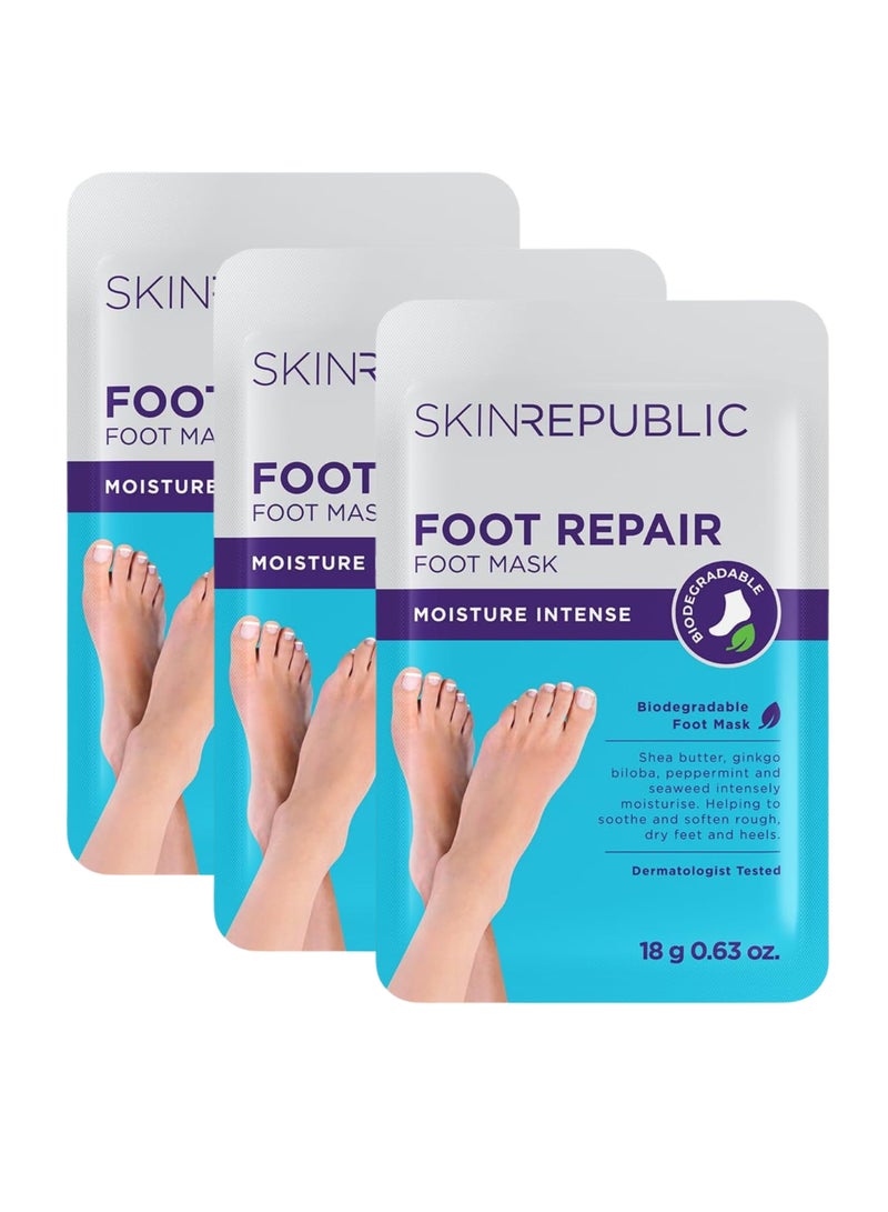 سكين ريبابلك قناع إصلاح القدم (3 أزواج) - قناع مرطب للقدم بزبدة الشيا، والجنكة بيلوبا، والشاي الأخضر، والنعناع، ​​والأعشاب البحرية لتنعيم الكعبين الخشنة والجافة، وتهدئة وإصلاح وتجديد البشرة التالفة. - Image 1