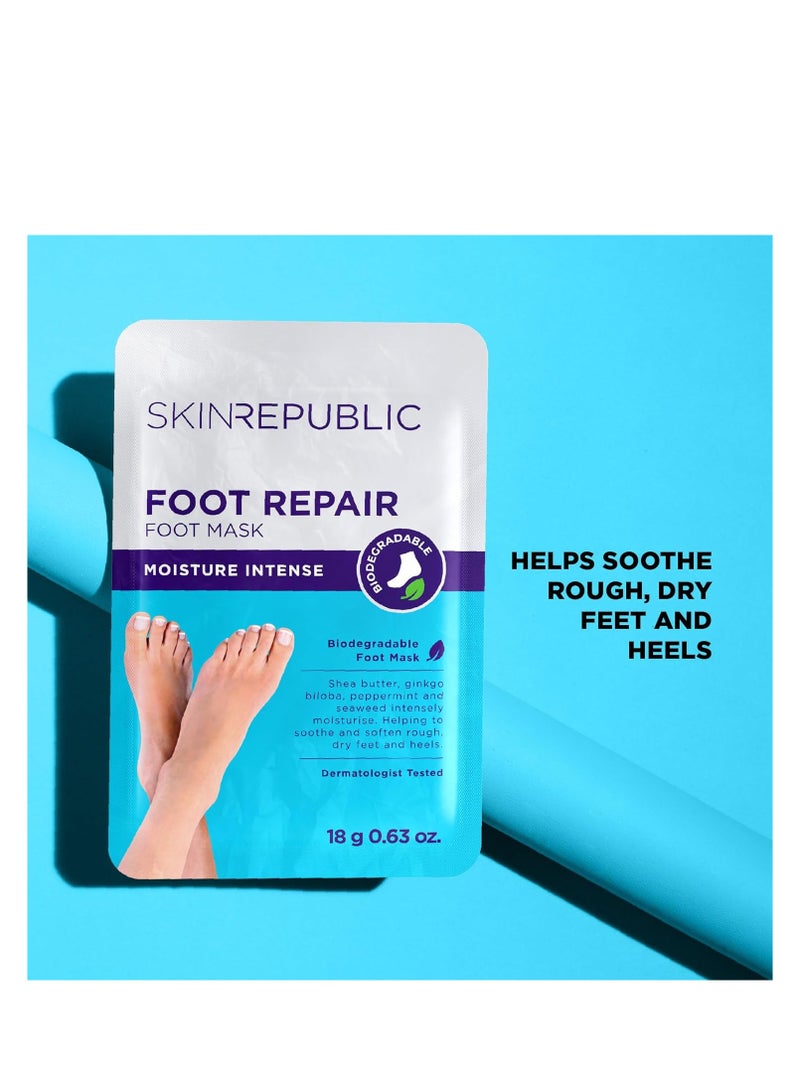 سكين ريبابلك قناع إصلاح القدم (3 أزواج) - قناع مرطب للقدم بزبدة الشيا، والجنكة بيلوبا، والشاي الأخضر، والنعناع، ​​والأعشاب البحرية لتنعيم الكعبين الخشنة والجافة، وتهدئة وإصلاح وتجديد البشرة التالفة. - Image 3