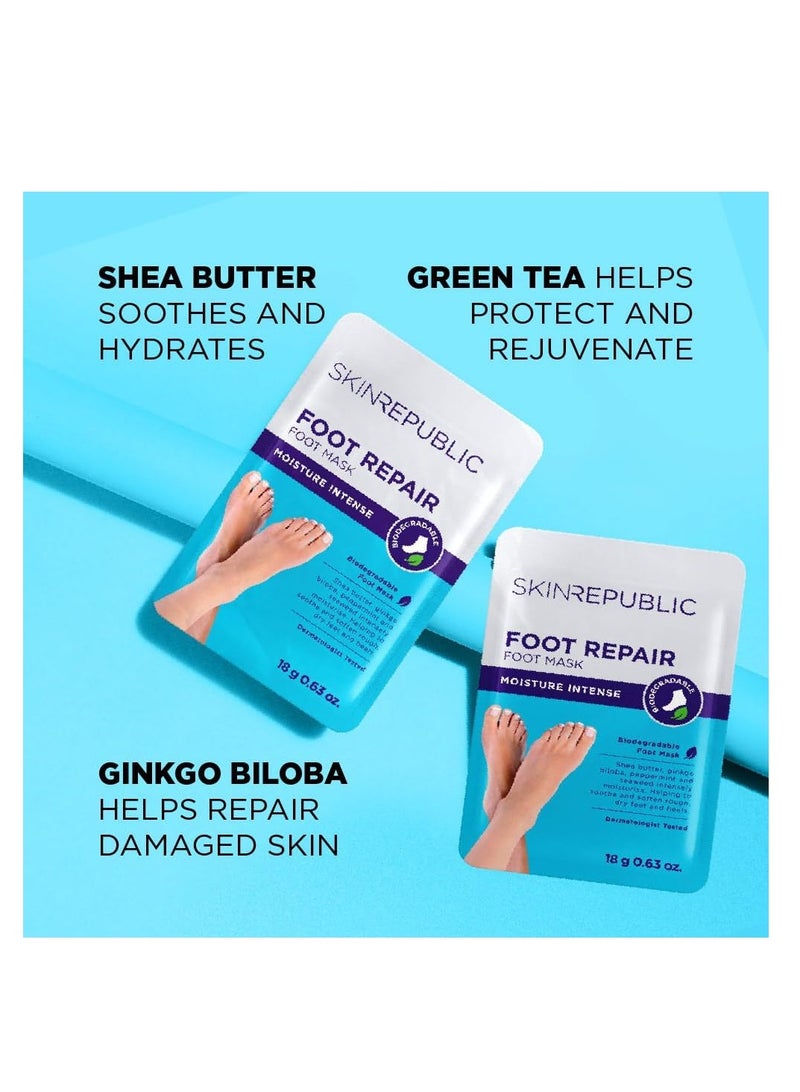 سكين ريبابلك قناع إصلاح القدم (3 أزواج) - قناع مرطب للقدم بزبدة الشيا، والجنكة بيلوبا، والشاي الأخضر، والنعناع، ​​والأعشاب البحرية لتنعيم الكعبين الخشنة والجافة، وتهدئة وإصلاح وتجديد البشرة التالفة. - Image 4
