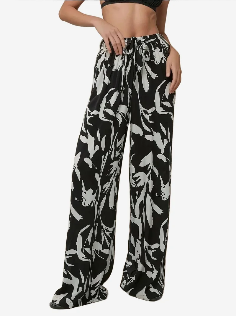 زوبعة بنطلون واسع الساق مطبوع برباط