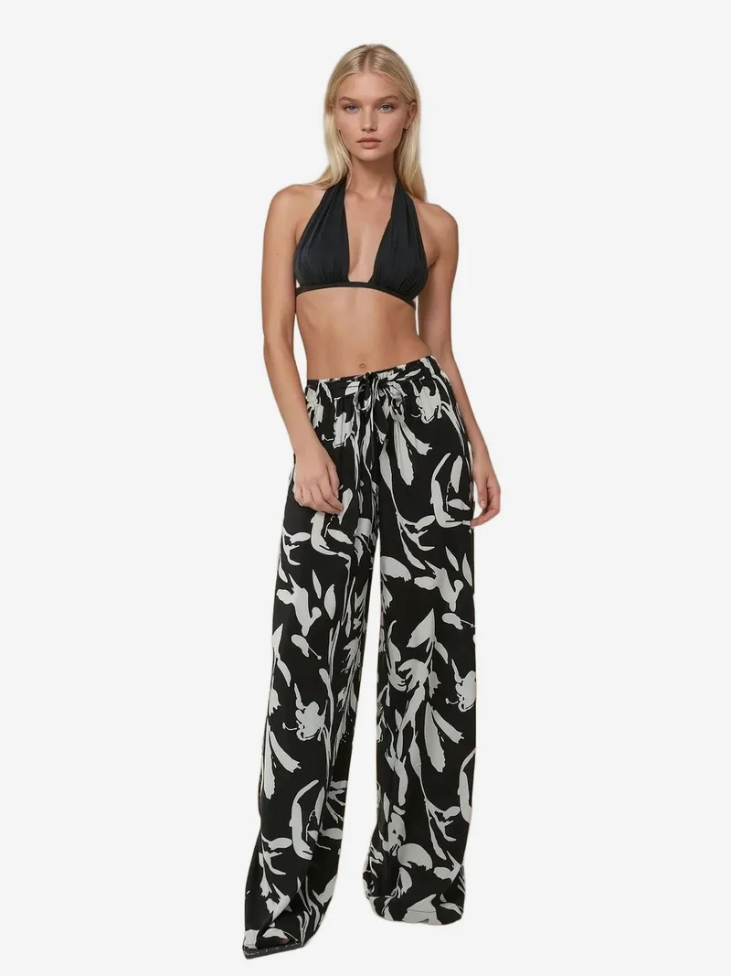 زوبعة بنطلون واسع الساق مطبوع برباط