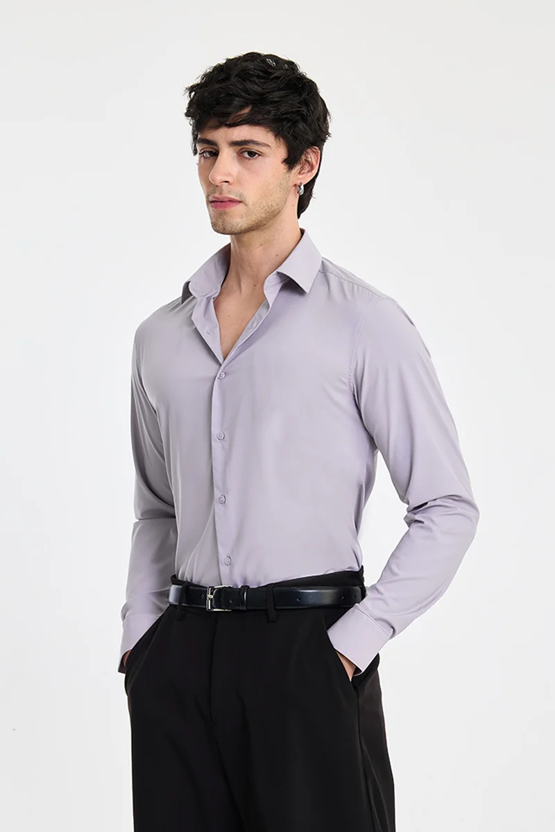 SNITCH Mauve Solid Long Sleeve Slim Fit Formal Luxe Shirt