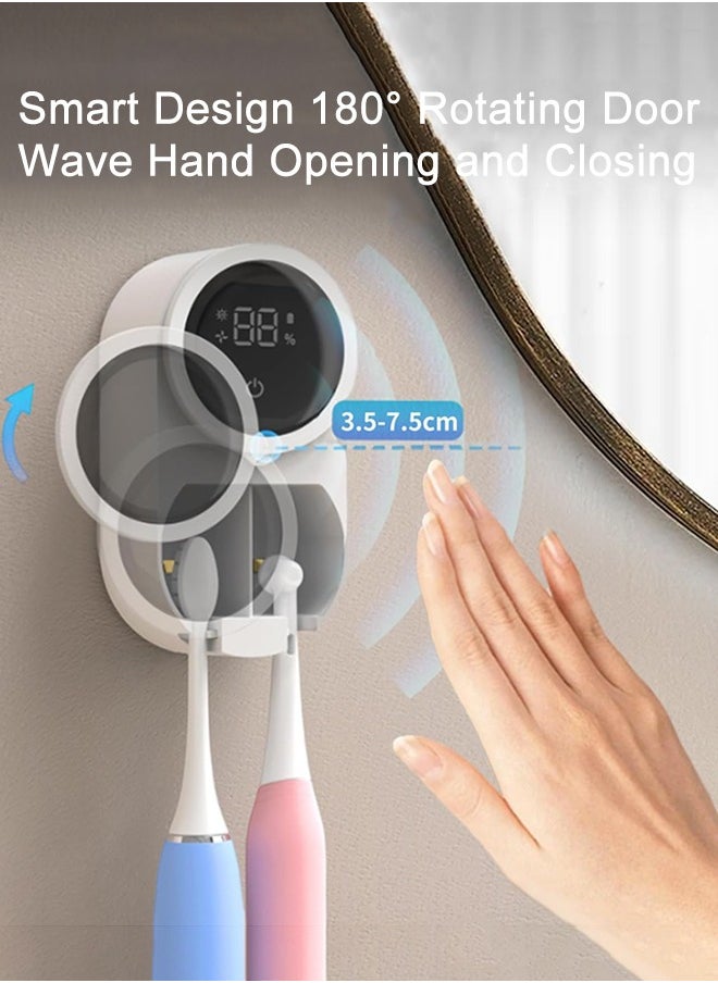 Wall Mounted Toothbrush Holder and Cleaner Smart Light Cleaning and Fan Drying Automatic Rotating Cover Toothbrush Case with Digtal Screen Display Portable Toothbrush Device for Kids Trips