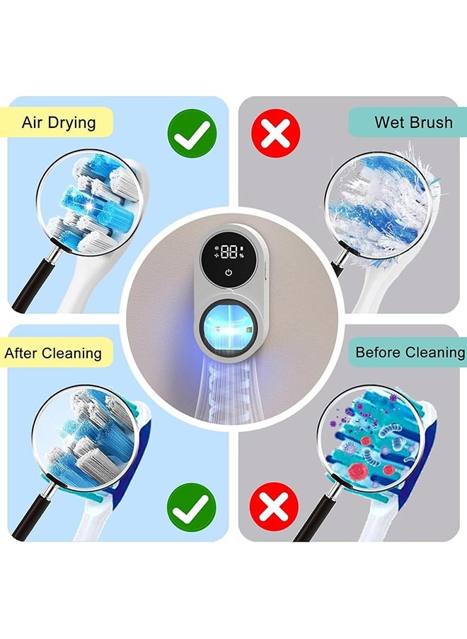 Wall Mounted Toothbrush Holder and Cleaner Smart Light Cleaning and Fan Drying Automatic Rotating Cover Toothbrush Case with Digtal Screen Display Portable Toothbrush Device for Kids Trips