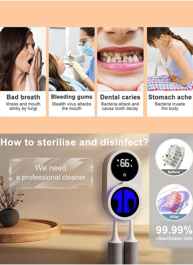 Wall Mounted Toothbrush Holder and Cleaner Smart Light Cleaning and Fan Drying Automatic Rotating Cover Toothbrush Case with Digtal Screen Display Portable Toothbrush Device for Kids Trips