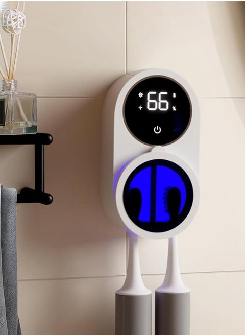 Wall Mounted Toothbrush Holder and Cleaner Smart Light Cleaning and Fan Drying Automatic Rotating Cover Toothbrush Case with Digtal Screen Display Portable Toothbrush Device for Kids Trips