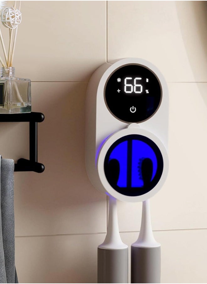 Wall Mounted Toothbrush Holder and Cleaner Smart Light Cleaning and Fan Drying Automatic Rotating Cover Toothbrush Case with Digtal Screen Display Portable Toothbrush Device for Kids Trips