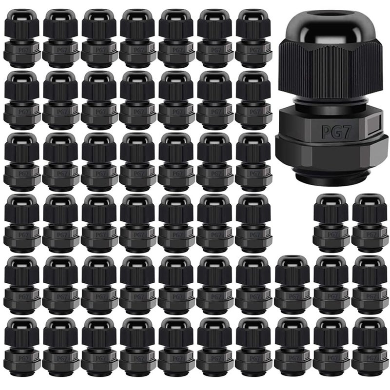 Gebildet Cable Gland PG7 Plastic Waterproof Adjustable 365mm Cable Gland Joint with Gaskets M12 15 Wire Connector Wire Protector Pack of 50 Black