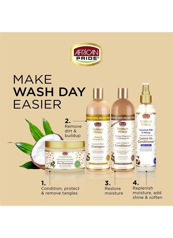 African Pride Moisture Miracle Aloe & Coconut Water Pre-Shampoo - Helps Minimize Breakage for Natural Coils & Curls, Detangles & Conditions, 12 oz (3 Pack)  - Image 1