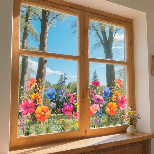 NYEONHRT 2-Pack Window Decals for Glass Windows, Removable Flower Window Clings, Double-Sided Freely Cut-to-Size Bouquet Decor for Home and Office C - Image 5