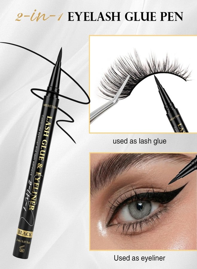 ميريتون غراء الرموش وقلم تحديد العيون من ميريتون - يجف بسرعة في 3 ثوانٍ، مقاوم للماء لمدة 48 ساعة، لاصق رموش أسود 2 في 1 للرموش الشريطية، ثبات قوي يدوم طويلاً، لطيف على العيون الحساسة (2 مل / 0.07 أونصة) - Image 4
