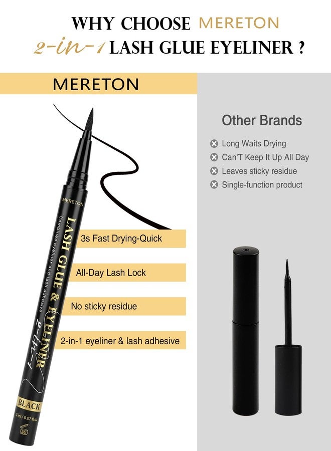 ميريتون غراء الرموش وقلم تحديد العيون من ميريتون - يجف بسرعة في 3 ثوانٍ، مقاوم للماء لمدة 48 ساعة، لاصق رموش أسود 2 في 1 للرموش الشريطية، ثبات قوي يدوم طويلاً، لطيف على العيون الحساسة (2 مل / 0.07 أونصة) - Image 2