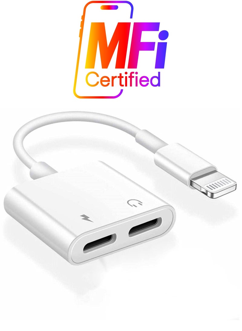 SYOSI For iPhone Headphones Adapter Splitter, 2 in 1 Dual Charger Cable Audio Adapter Converter for iPhone 12/11/XS/XR/X/8/7/6/iPad, Support Calling+Charging+Music Control  - Image 1