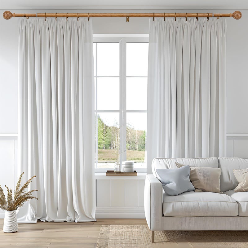 QDWIS Boho Wood Curtain Rods for Windows 48 to 84 inch,1" Adjustable Heavy Duty Window Curtain Rod with Imitation Wood Grain Finials,Rustic Decorative Drapery Rods Set,Size:36-88'',Natural Wood - Image 2