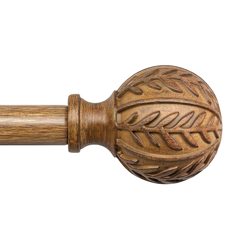 QDWIS Boho Wood Curtain Rods for Windows 48 to 84 inch,1" Adjustable Heavy Duty Window Curtain Rod with Imitation Wood Grain Finials,Rustic Decorative Drapery Rods Set,Size:36-88'',Natural Wood - Image 1