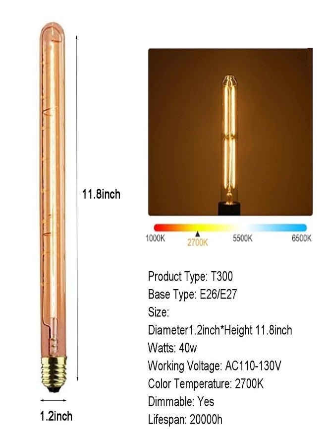 GOENDR T300 Long Light Bulb, E26 Base Amber Vintage Edison Bulb, Dimmable Tubular Unique Decorative Filament Light Bulb for Wall Sconces & Pendant Lantern Industrial Fixture Pendant Lamp(4 Pack) - Image 2