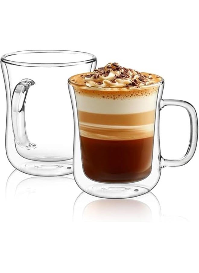 HOOKOR 12oz Double Wall Glass Coffee Mugs Set of 2, Thermal Insulated Borosilicate Glass Cappuccino Cups with Handle for Tea, Coffee, Latte, Cappuccino, Hot and Cold Drinks  - Image 1