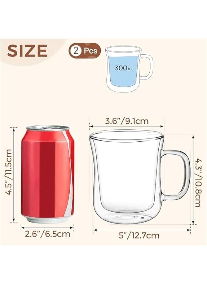 HOOKOR 12oz Double Wall Glass Coffee Mugs Set of 2, Thermal Insulated Borosilicate Glass Cappuccino Cups with Handle for Tea, Coffee, Latte, Cappuccino, Hot and Cold Drinks  - Image 2