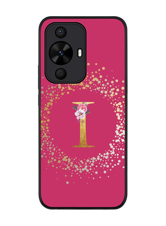 Stylizedd Rugged Black Case for Huawei nova 12s / Huawei nova 11/ Huawei nova 12 Lite 4G,Custom Monogram Initial Letter Floral Alphabet - I (Deep Pink Rose) - Image 1