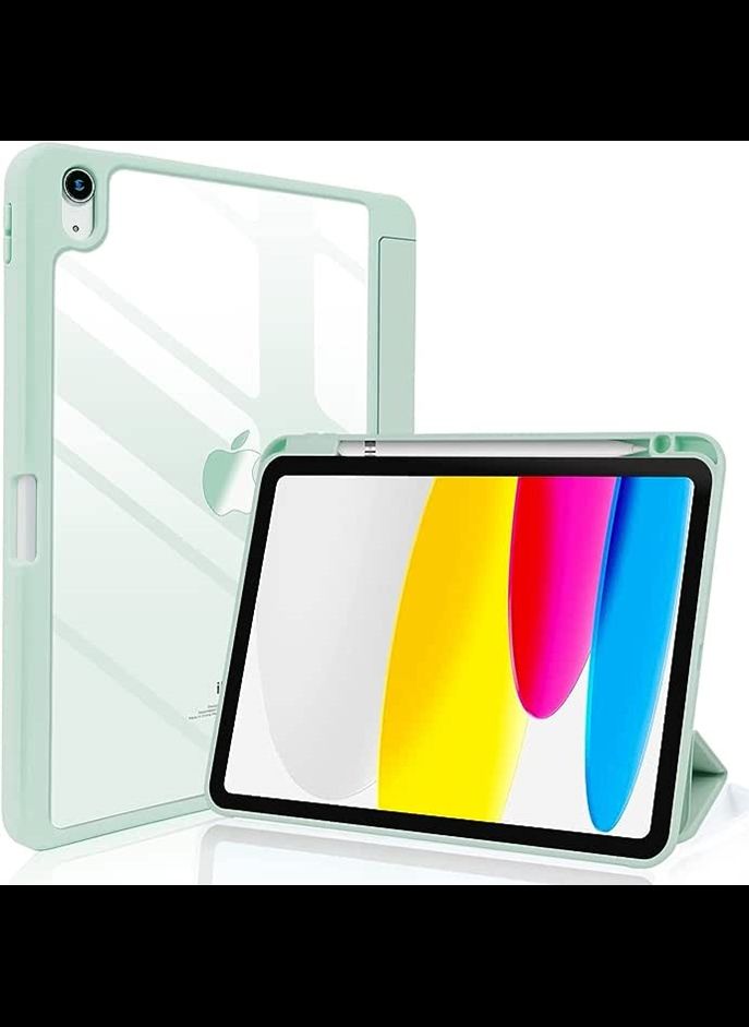 Case for iPad 10th Generation 2022 with Pencil Holder  Slim Smart Cover with Clear Back Shell for iPad10 Case 10.9 Inch Auto Sleep Wake  Pale Green