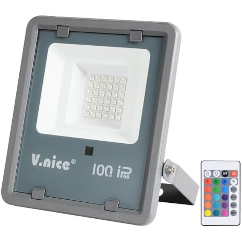 V.nice RGB LED Flood Light Outdoor with Remote Control, 100W/200W/400W, 16 Color Changing Modes, IP66 Waterproof, Adjustable Bracket, LED Floodlight for Garden, Garage, Yard, Landscape Lighting - Image 1