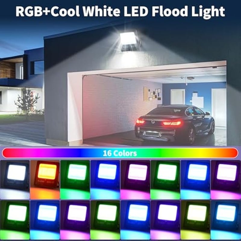 V.nice RGB LED Flood Light Outdoor with Remote Control, 100W/200W/400W, 16 Color Changing Modes, IP66 Waterproof, Adjustable Bracket, LED Floodlight for Garden, Garage, Yard, Landscape Lighting - Image 4