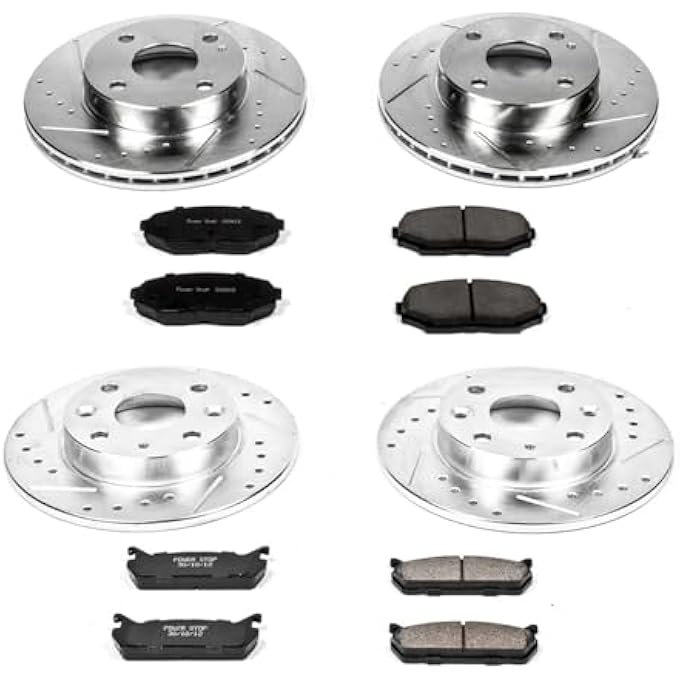 ريحني وسادات فرامل Z23 من ألياف الكربون الأمامية والخلفية K718 Power Stop مع دوارات فرامل مثقوبة مزخرفة، تطبيق خاص بنموذج 19901993 مازدا مياتا - Image 3