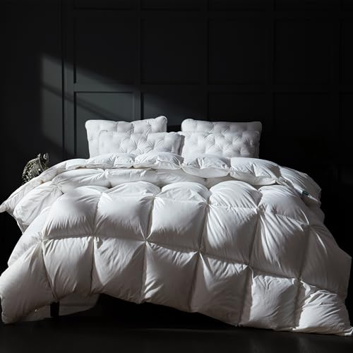 Three Geese Luxury Goose Down Comforter Oversize King Size UltraSoft Fluffy Duvet Insert for All Season 1800TC Cotton Blended Cover Hotel Style Bedding Comforter 116x98 inch - Image 1