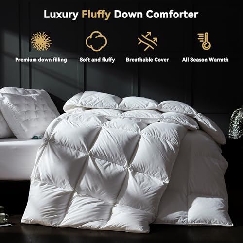 Three Geese Luxury Goose Down Comforter Oversize King Size UltraSoft Fluffy Duvet Insert for All Season 1800TC Cotton Blended Cover Hotel Style Bedding Comforter 116x98 inch - Image 3