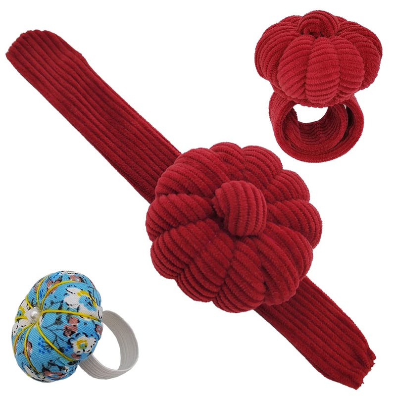 Memfish Wrist Pin Cushion Pincushions Needlework DIY Handcraft Needles Holder for Sewing and Quilting Pop Snap Ring with 1 Elastic Strap Finger Ring Pincushions Pumpkin ShapedShaped - Image 1