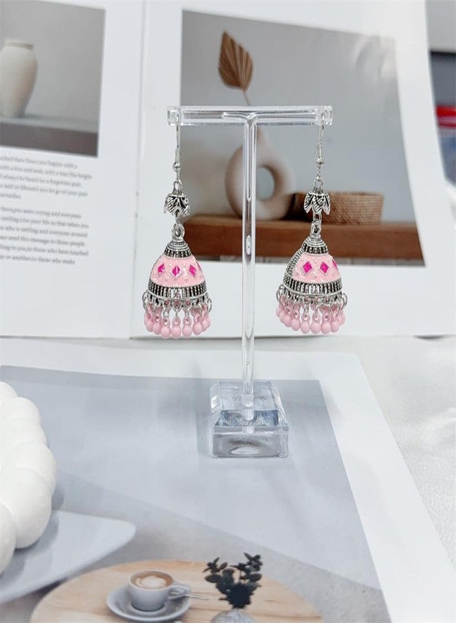 OIDIMS Indian Jhumki Bell Earrings for Women Dangling Vintage Statement Ethnic Boho Hollow Jhumka Round Bells Tassel Dangle Drop Earring Bollywood Traditional Fashion Gypsy Jewelry Party Festival (Pink) - Image 4