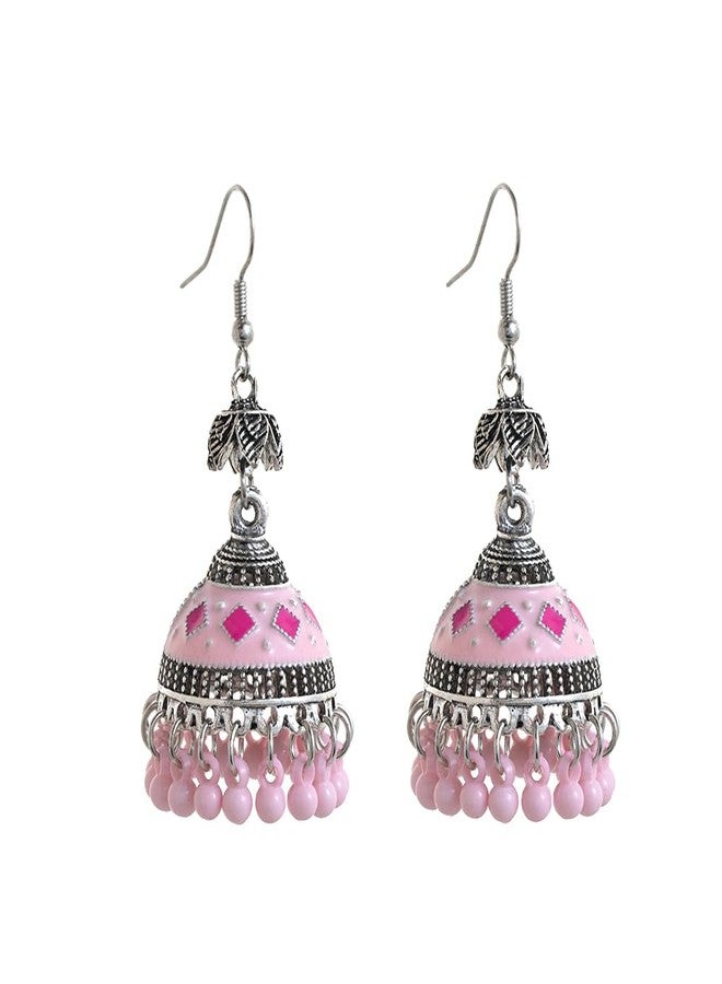OIDIMS Indian Jhumki Bell Earrings for Women Dangling Vintage Statement Ethnic Boho Hollow Jhumka Round Bells Tassel Dangle Drop Earring Bollywood Traditional Fashion Gypsy Jewelry Party Festival (Pink) - Image 1