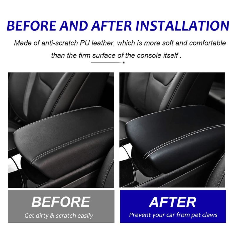 DEYTOP Center Console Cover for Ford Edge 2015-2023 2024 Accessories Car Armrest Cover for Ford Edge 2015 2016 2017 2018-2024 Anti-Scratch Leather Armrest Pad Protector (Black with White Stitches) - Image 2