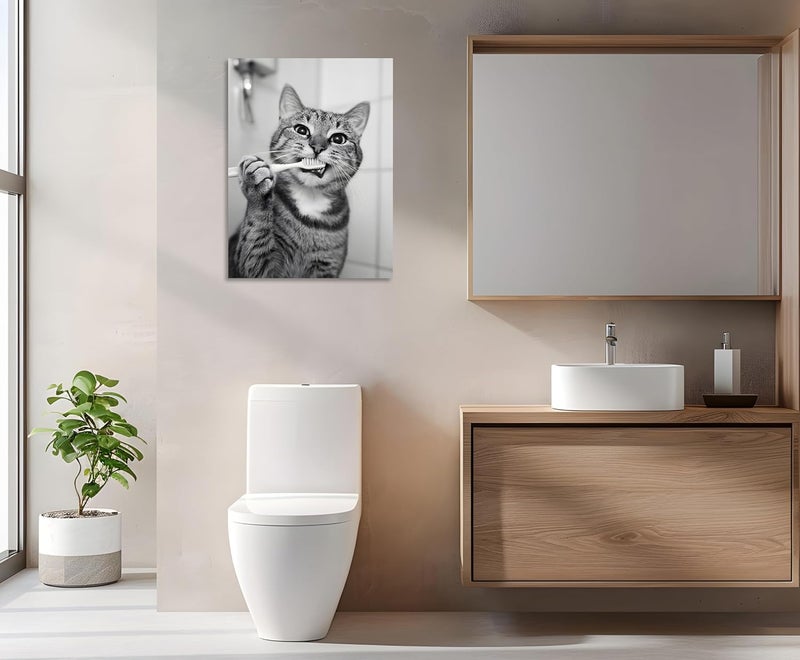 OWNANRTHM Funny Cat Brushing Teeth Canvas Wall Art - Image 5