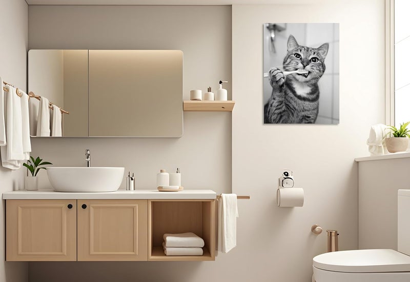 OWNANRTHM Funny Cat Brushing Teeth Canvas Wall Art - Image 3