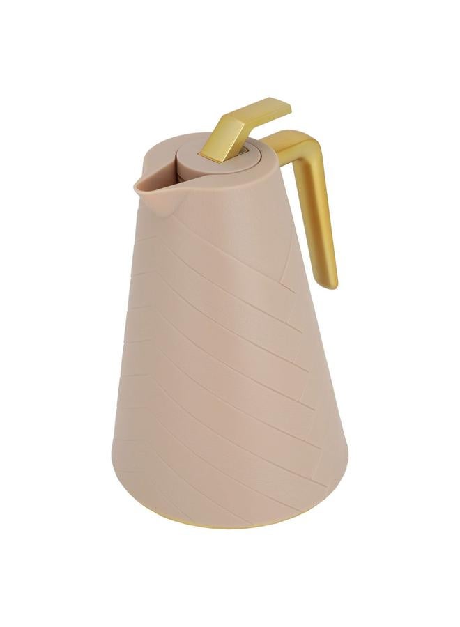 جلوري ترمس زجاجي سعة 1 لتر هيكل بلاستيكي بني فاتح - Image 1