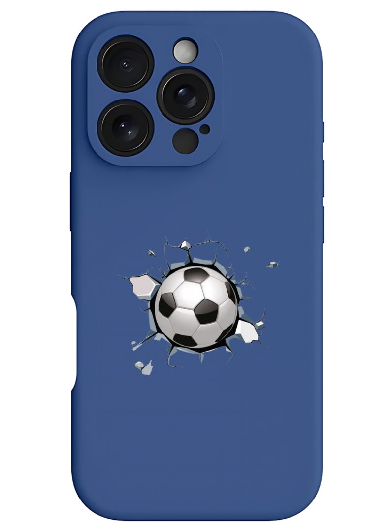 Theodor حافظة رقيقة زرقاء واقية لجهاز iPhone 16 Pro Max من سائل السيليكون مع حماية كاملة للجسم، حافظة مضادة للخدش ومضادة للصدمات لجهاز iPhone - كرة القدم - Image 1