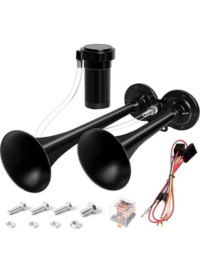 MAKINGTEC Air Horn Kit, Super Loud Train Horn for Truck, Air Horn Dual Truck Horn with Compressor for 12V Vehicles Trucks Pickup Trains Cars Boats (Dual black) - Image 1