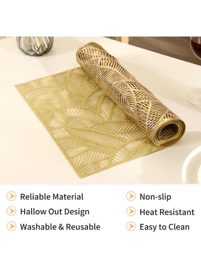 FLYROAD Table Runner Hollow Dining Table Runner Heat Resistant Table Runner Leaf Shaped Vinyl Table Runner Waterproof Washable Table Mats Centerpiece Table Decorations for Party Wedding，180*35cm(Gold) - Image 4