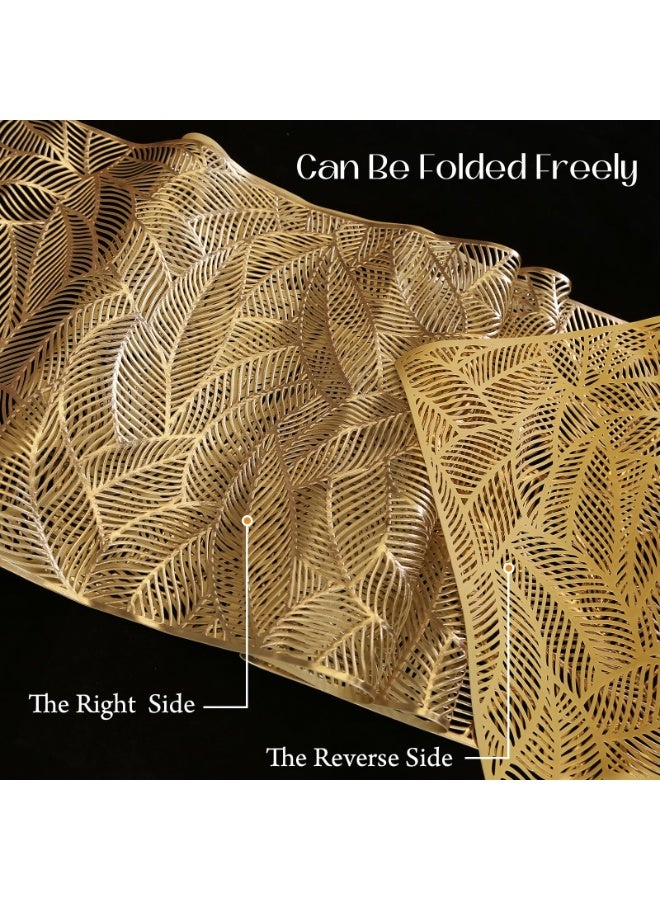 FLYROAD Table Runner Hollow Dining Table Runner Heat Resistant Table Runner Leaf Shaped Vinyl Table Runner Waterproof Washable Table Mats Centerpiece Table Decorations for Party Wedding，180*35cm(Gold) - Image 3